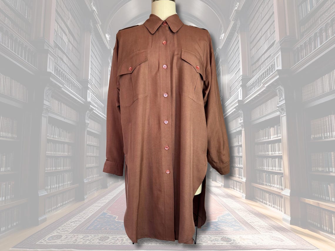 Vintage Silk Tunic Blouse: Dark Academia Librarian Shirt Dress, Foto 1 von 5