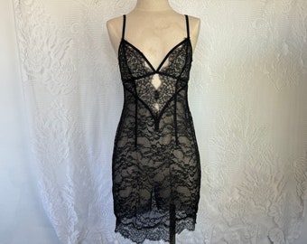 Black Lace Negligée Y2K Victoria's Secret Bachelorette Lingerie Sexy Vampy Witchy Teddie - Terra Exchange Vintage