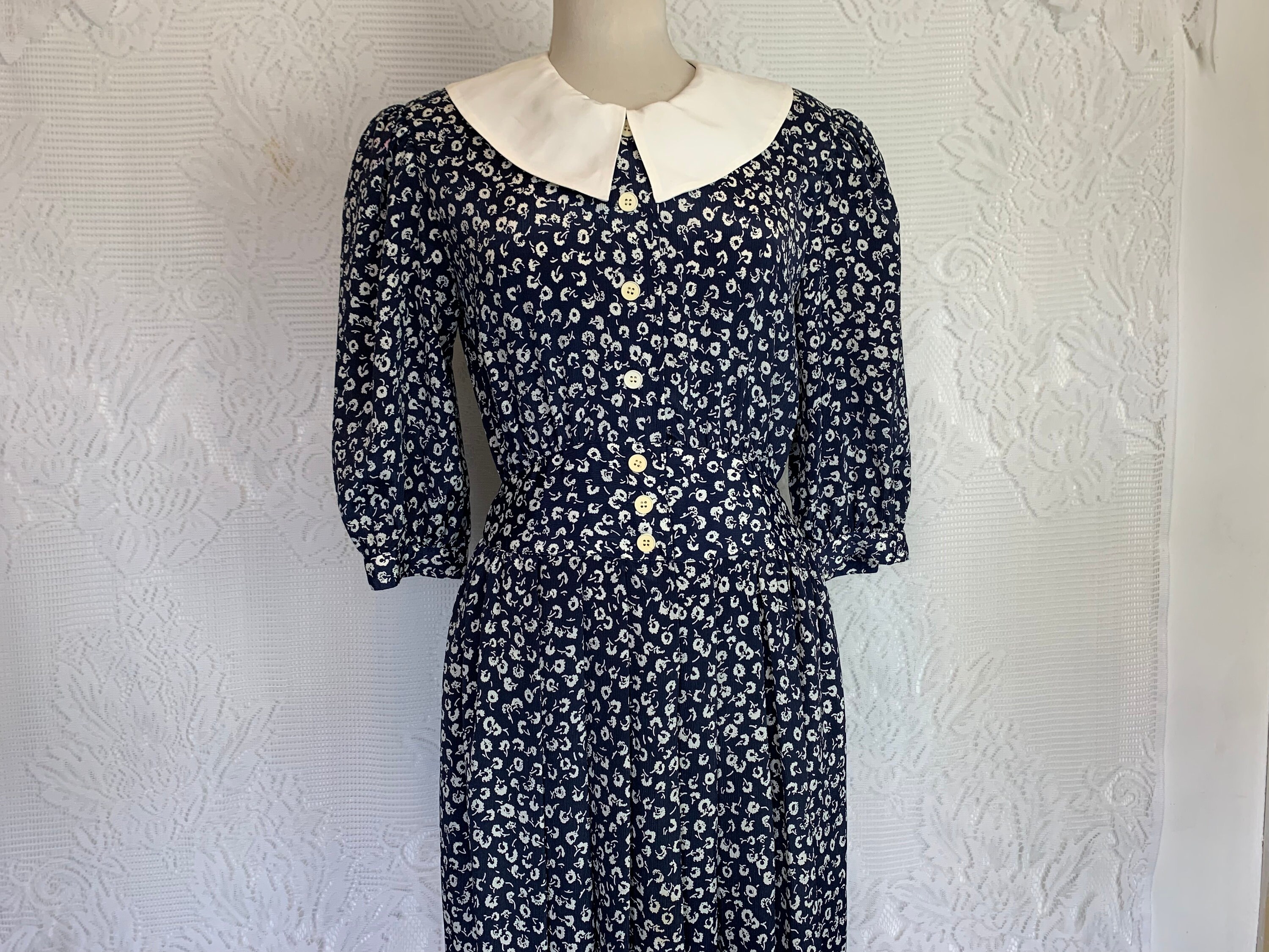 Dark Academia Dress with Pilgrim Collar Witchy Cottagecore Whimsigoth Nineties Prairie Style Dress - Terra Exchange Vintage