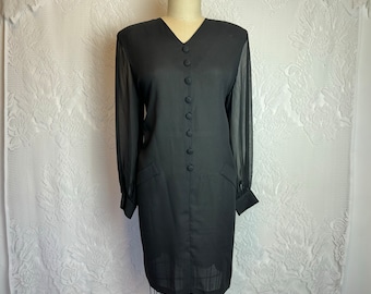 Dark Academia Chiffon Shirt Dress Witchy Whimsigoth Vampy Collarless Minidress - Terra Exchange Vintage