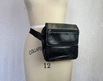 Belt Bag Nineties Black Leather Hip Purse Fanny Pack Witchy Goth 90s Dark Academia - Terra Exchange Vintage