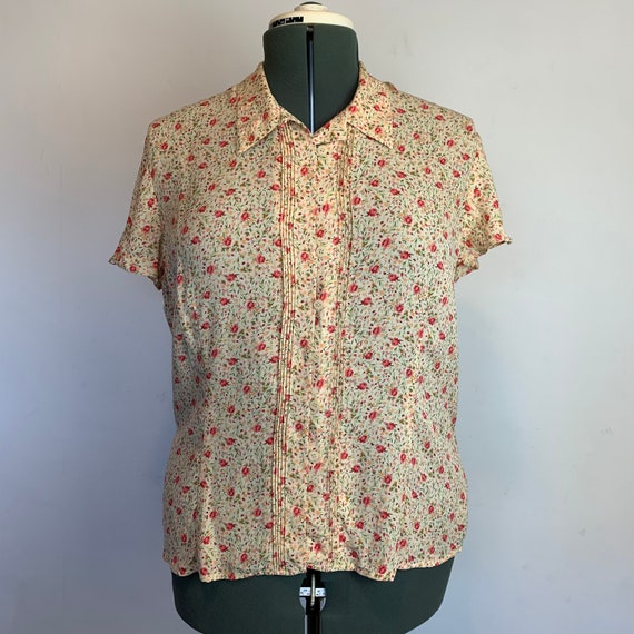 Vintage Silk Microfloral Calico Cottagecore Pleate