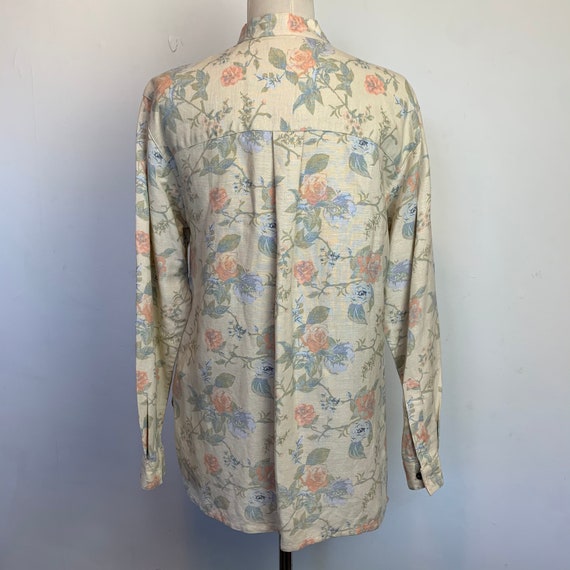 Floral Linen Jacket Cottagecore Collarless Light … - image 2