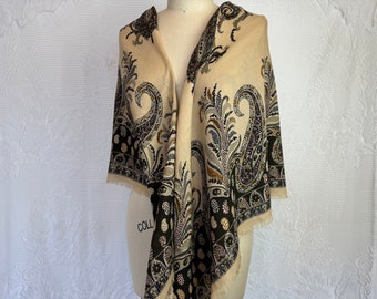 Banana Republic Safari Clothing Wool Paisley Shawl Scarf Dark Academia Witchy Wrap Pashmina - Terra Exchange Vintage