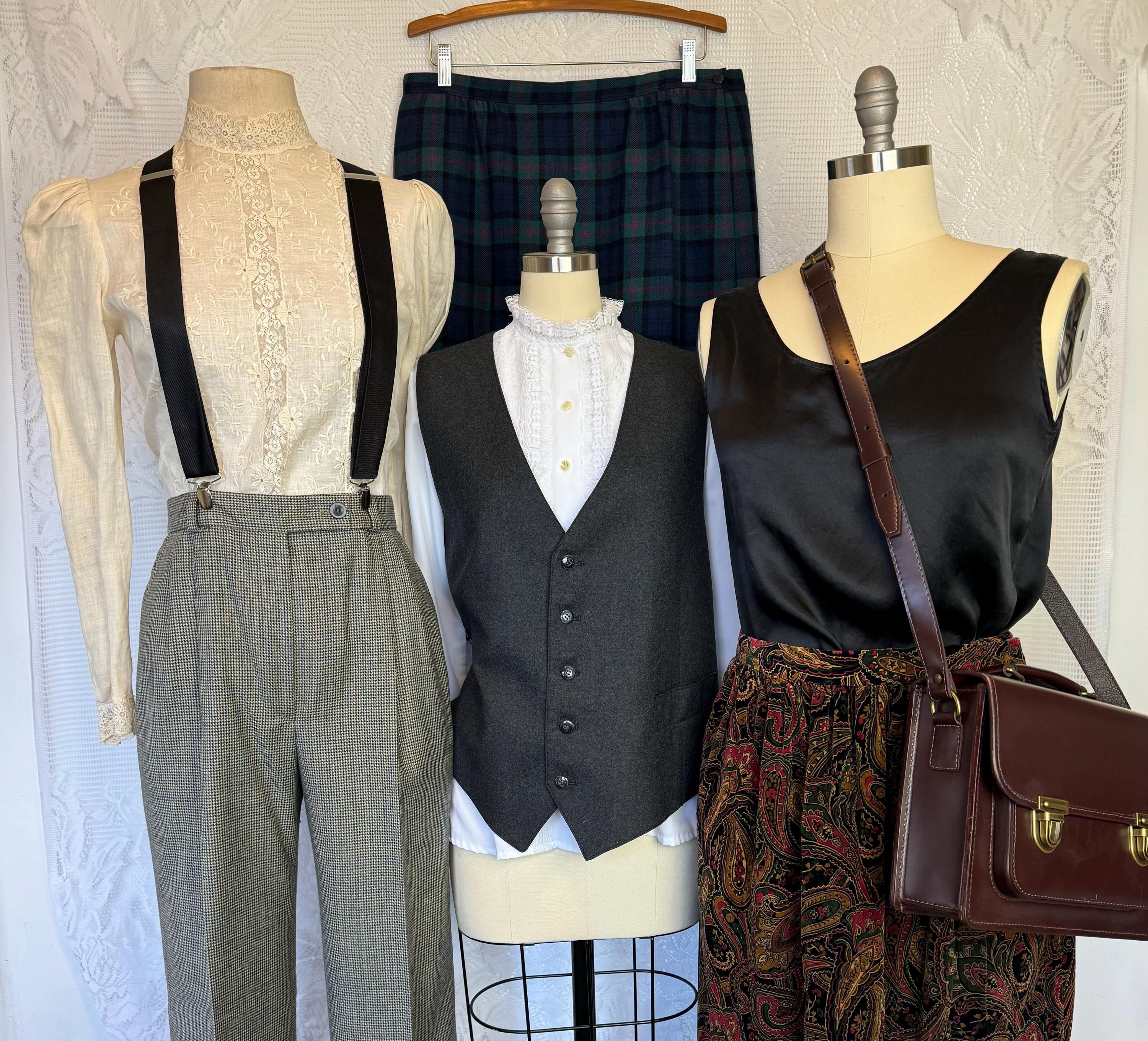 Vintage Lace Ruffle Blouse: Dark Academia Tuxedo Shirt