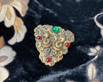 Antique Twin Serpent Brooch: Victorian Revival Whimsigoth Pin