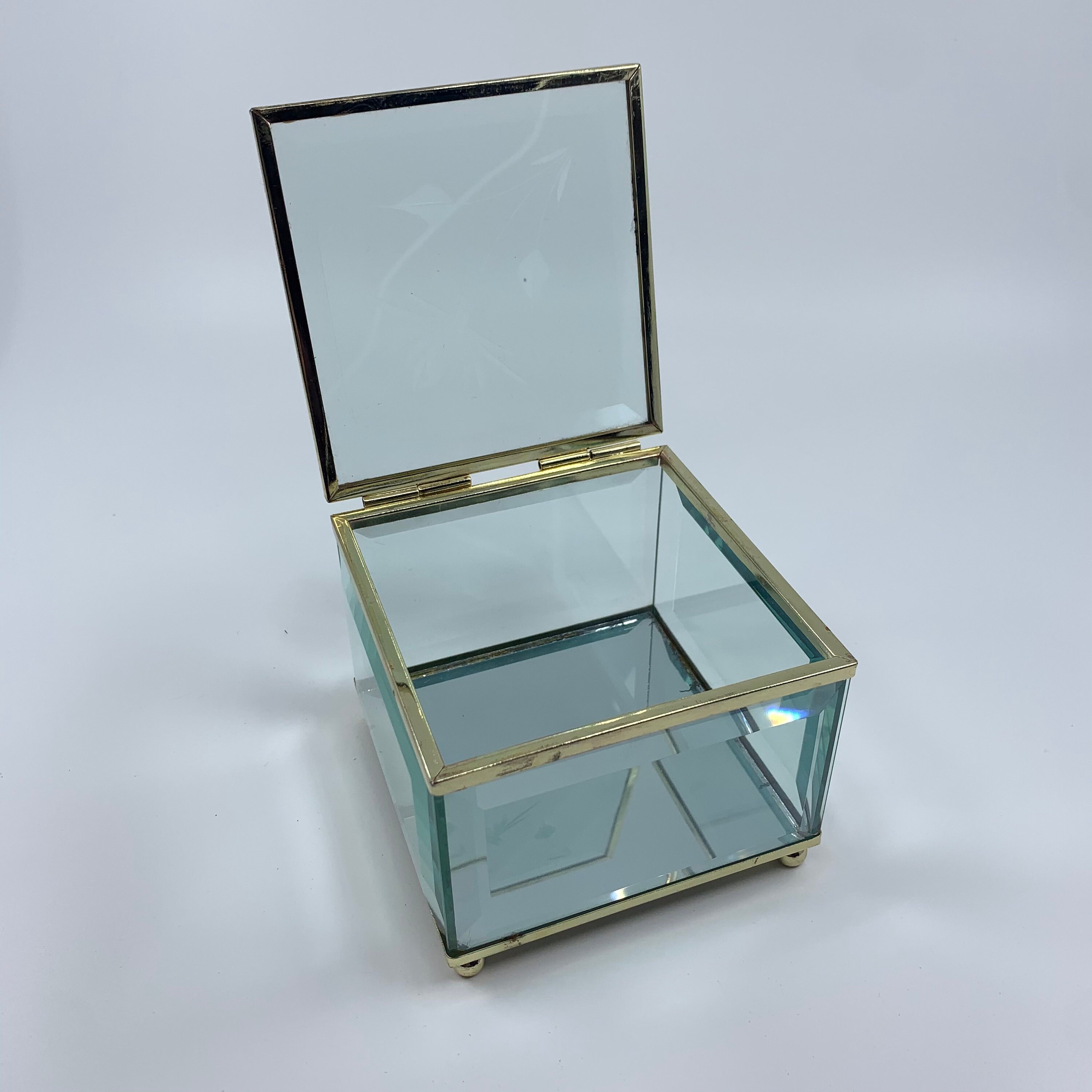Etched and Beveled Glass Curio Box Jewelry Case FREE SHIPPING - Etsy