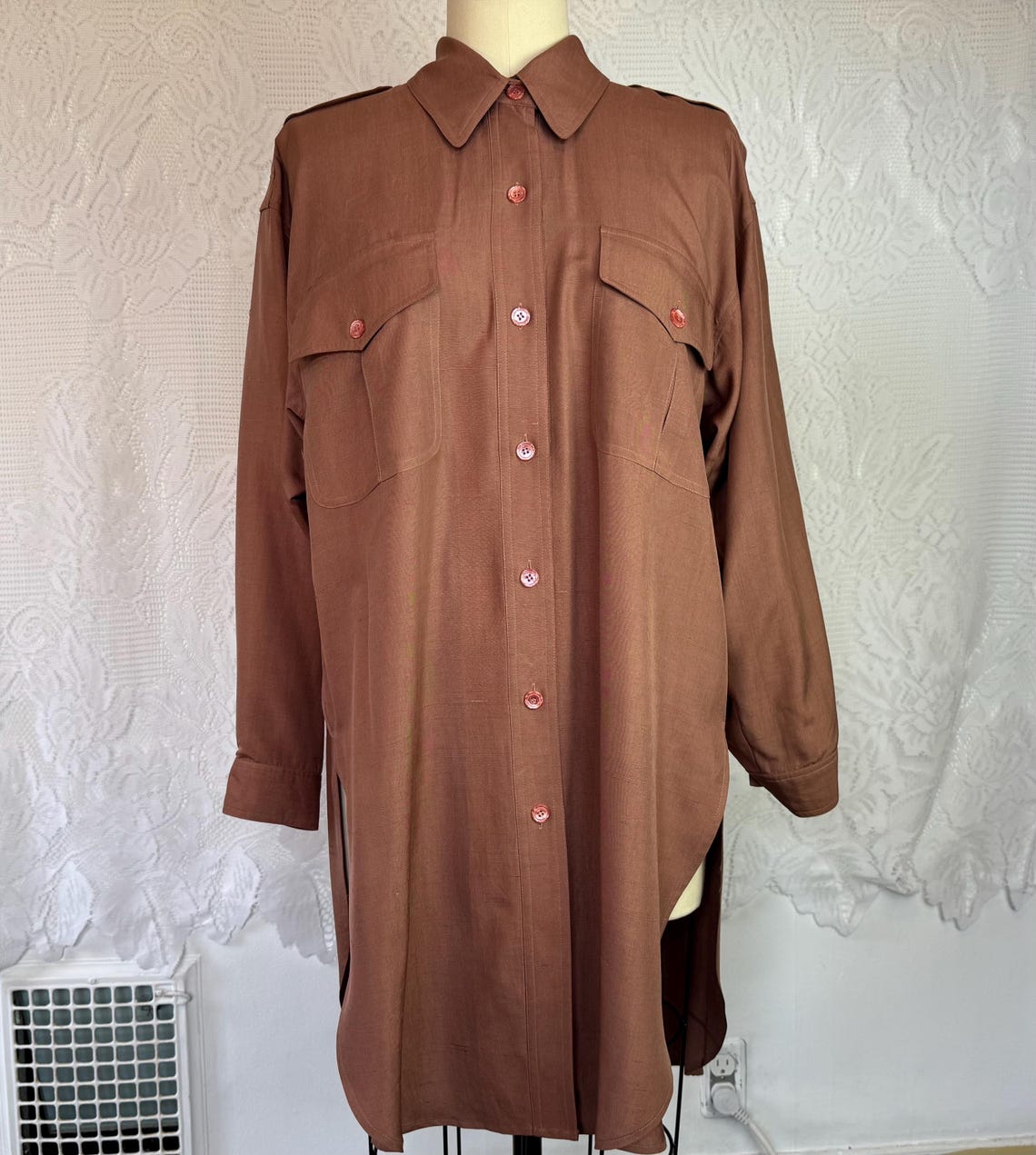 Vintage Silk Tunic Blouse: Dark Academia Librarian Shirt Dress, Foto 2 von 5