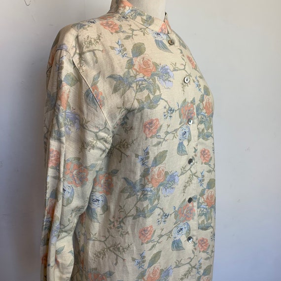 Floral Linen Jacket Cottagecore Collarless Light … - image 3