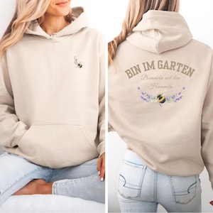 Bin im Garten Hoodie, Bummeln mit den Hummeln, Garten Hoodie Damen, Hummel Lavendel Pullover, Geschenk Gärtner, Hummel Garten, Weihnachten