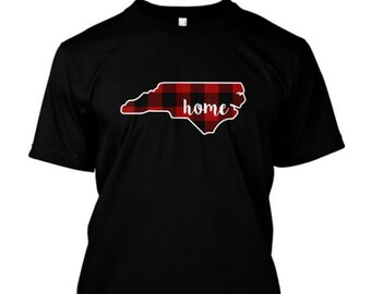 T-Shirt with State Outline in Buffalo Plaid - Home State T-Shirt - Buffalo Plaid State Silhouette - Gift for Her - Adult Unisex T-Shirt