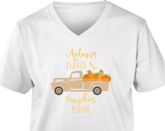 Fall T-Shirt / Autumn Leaves & Pumpkins Please T-Shirt / Autumn Shirt /Gifts for Her / Women’s T-Shirt / Vintage Truck / Autumn Leaves