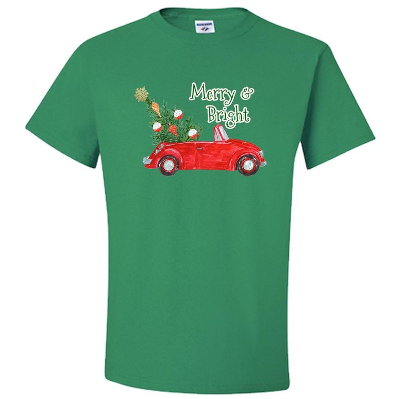 Camiseta de Navidad / VW Bug Convertible y árbol de Navidad / Merry and Bright / Ladies Camiseta / Camisa de Navidad / Regalo para mujeres imagen 3