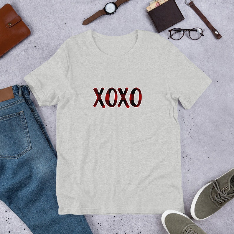 Valentine's Day T-Shirt Kisses and Hugs in Trendy Buffalo Plaid Cute T-Shirt for Women and Girls image 1