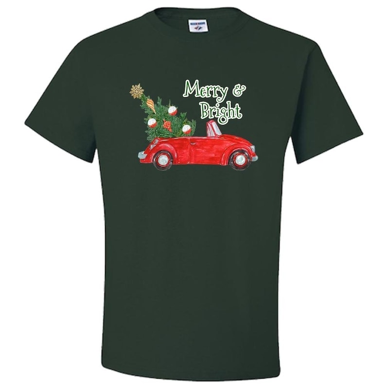 Camiseta de Navidad / VW Bug Convertible y árbol de Navidad / Merry and Bright / Ladies Camiseta / Camisa de Navidad / Regalo para mujeres imagen 2