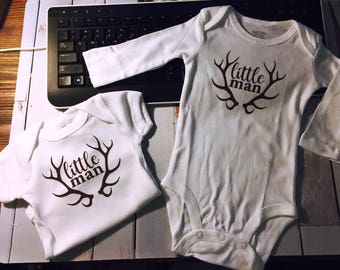 Baby Bodysuit / Baby Onesie / Little Man / Deer Antlers / Baby Boy Gift / New Baby Gift / Baby Shower Gift / New Mommy Gift