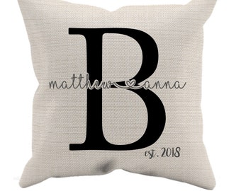 Wedding Gift - Farmhouse Style Last Initial with first names Pillow Covers - Personalized Pillow Couple Newlywed Gift - Throw Pillow Covers