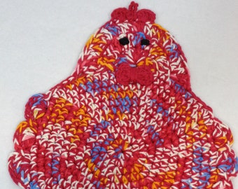 Chicken Trivet, Chicken Pot Holder, Cotton Farmyard Decor, Gift for Grandma, Large Red Hen or Rooster, Christmas Stocking, Colorful Chicken