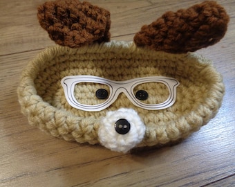 Puppyhond lenzenvloeistofhouder, gehaakte brilhouder, MADE TO ORDER