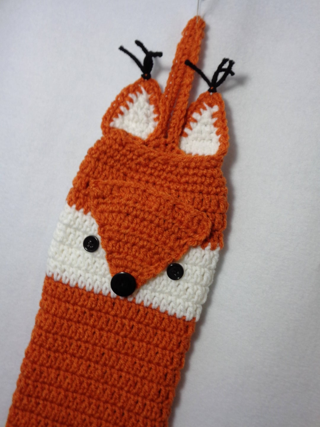 Crochet Fox Plastic Bag Holder, Fox Kitchen Decor in Dark Orange and