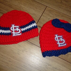 St. Louis STL Caps, Made To Order by Charlene, St. Louis Cardinals Inspired, Newborn Photo Prop, Gift for New Baby, Cardinals Fans image 2