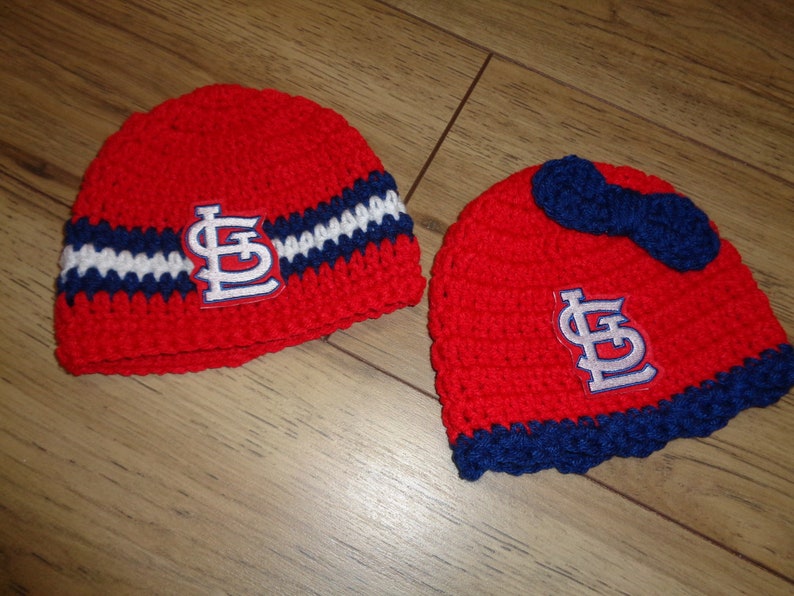 St. Louis STL Caps, Made To Order by Charlene, St. Louis Cardinals Inspired, Newborn Photo Prop, Gift for New Baby, Cardinals Fans image 2