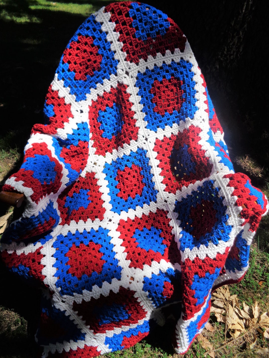 Patriotic Blanket Crochet Granny Square Afghan Red White and Blue Crocheted Blanket or Lap Afghan Wedding Gift Cover for Couch Etsy