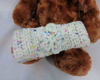 Crochet Baby Headband, Infant Toddler Flower Headband, Newborn Photo Prop, Gift for Baby Girl, Shower Present, White with Sprinkles