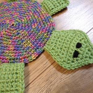 Turtle Pot Holder in Shades of Green and Purple Crochet, Gift for Grandma, Turtle Trivet for Kitchen, Wall Decor