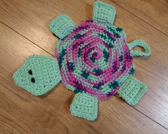 Turtle Hot Pad Crocheted Spring Colors Pot Holder, Gift for Teacher, Fun Kitchen Accessory, Present for Friend, Easter Decoration