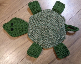 Turtle Hot Pad, Tortoise Trivet for Kitchen, Hostess Gift. Turtle Collector Gift, Crocheted by Charlene, Green Pot Holder