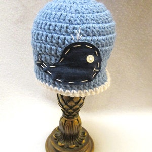 Whale Baby Hat, Crochet Denim Ocean Whale Cap, MADE TO ORDER Baby Photo Prop, Blue Baby Beanie, Gift for Boy, Home from Hospital Newborn image 2