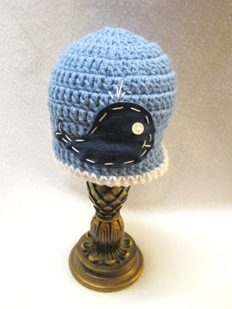 Whale Baby Hat, Crochet Denim Ocean Whale Cap, MADE TO ORDER Baby Photo Prop, Blue Baby Beanie, Gift for Boy, Home from Hospital Newborn image 2