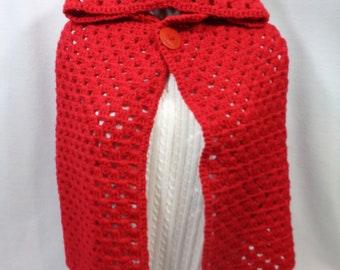 Red Crochet Cape, Little Red Riding Hood Cape for Toddler, Halloween Costume, Hooded Cape