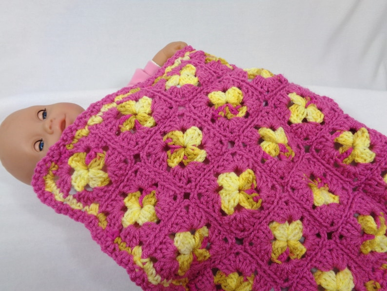 Pink and Yellow Doll Blanket Crochet Baby Doll Afghan Etsy