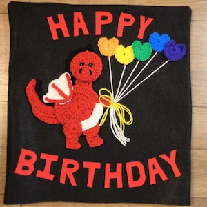 Happy Birthday Chair Cover for the Classroom or Home, Smaller Elementary Felt and Crochet Chair Cover with Red Dragon, MADE TO ORDER
