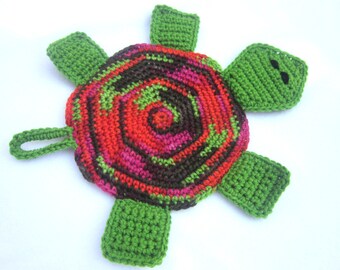Turtle Pot Holder in Green, Red, Brown, Turtle Hot Pad, Tortoise Trivet