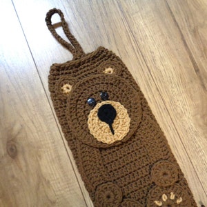 Crochet Brown Bear Plastic Bag Holder, Forest Kitchen Decor, Walmart Bag Holder by Charlene, Gift for Mom, MADE TO ORDER image 2