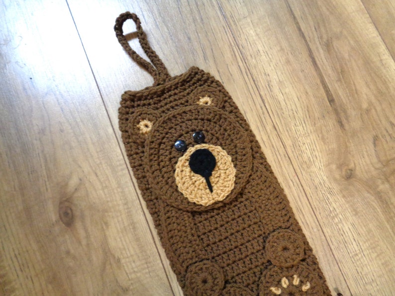 Crochet Brown Bear Plastic Bag Holder, Forest Kitchen Decor, Walmart Bag Holder by Charlene, Gift for Mom, MADE TO ORDER image 2