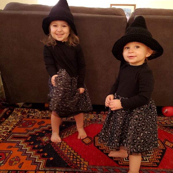 Witch's Hat, Crochet Halloween Costume, MADE TO ORDER by Charlene, Gift for Baby or Toddler, Black Witch's Pointy Hat, Girls Night Out