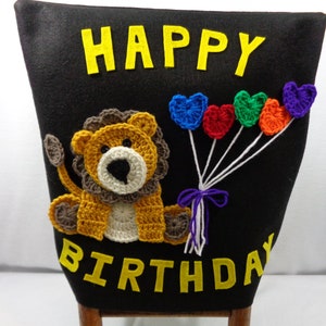 Happy Birthday Chair Cover for the Classroom or Home, Small Primary Felt and Crochet Chair Cover with Lion, MADE TO ORDER, Gift for Teacher image 2