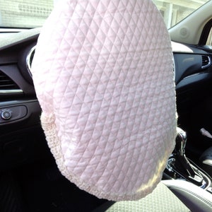 Quilted Steering Wheel Cover: Cream Crochet Edging, Hot Car Protection