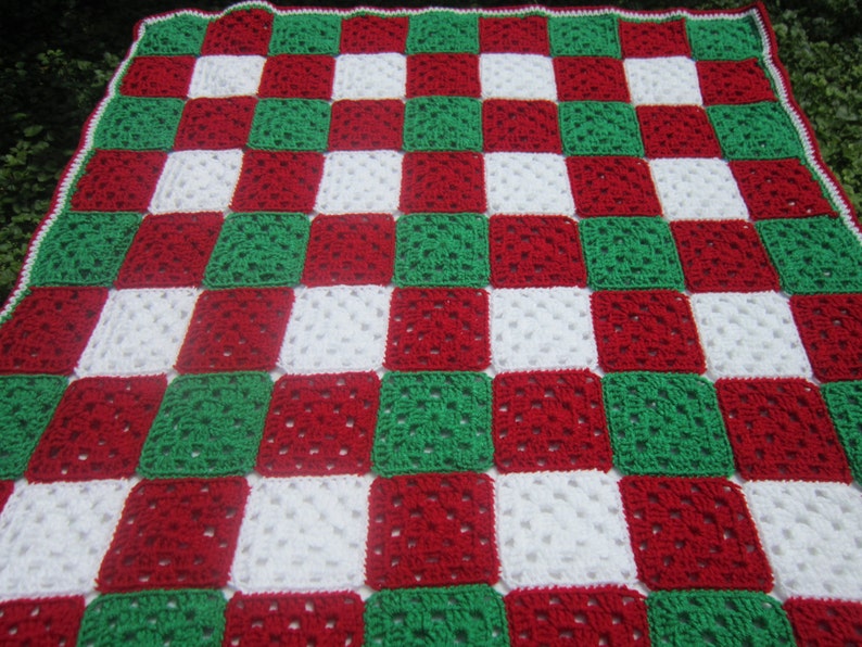 Crochet Christmas Baby Afghan Granny Square Blanket Red Etsy
