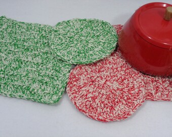 Crochet Christmas Cotton Trivets, Cotton Washcloths, Thick Dishcloths, Hostess Gift