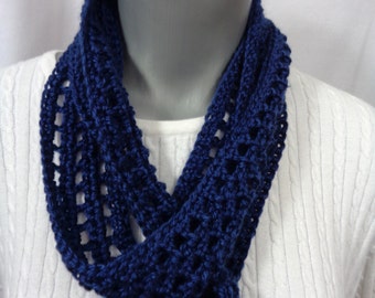 Navy Blue Infinity Scarf: Lightweight Soft Yarn Neckwear