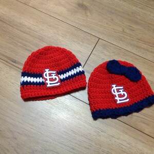 St. Louis STL Caps, Made To Order by Charlene, St. Louis Cardinals Inspired, Newborn Photo Prop, Gift for New Baby, Cardinals Fans image 3