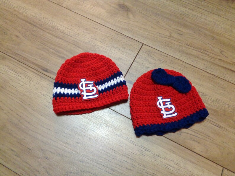 St. Louis STL Caps, Made To Order by Charlene, St. Louis Cardinals Inspired, Newborn Photo Prop, Gift for New Baby, Cardinals Fans image 3