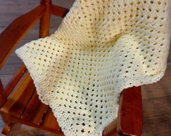 Small Yellow, Soft Baby or Doll Blanket, Granny Square Afghan, Baby Shower Gift, New Baby Blanket, Handmade by Charlene, Large Doll Blanket