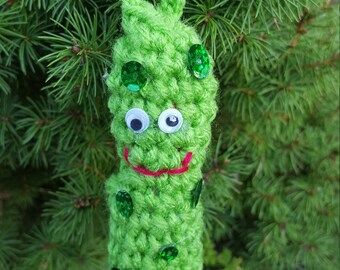 Christmas Pickle Ornament, German Tradition Crochet Pickle by CrochetedbyCharlene, MADE TO ORDER, Gift for Friend, Present for Teacher
