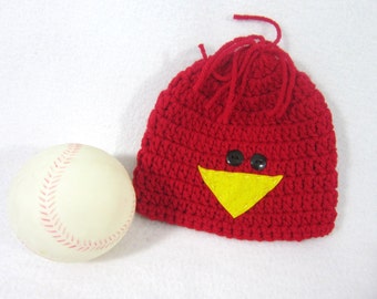 St. Louis Cardinals Baby Cap, Red Bird Crochet Cap MADE TO ORDER by Charlene, Cardinals Baseball Inspired, Infant Hat for Photo Prop